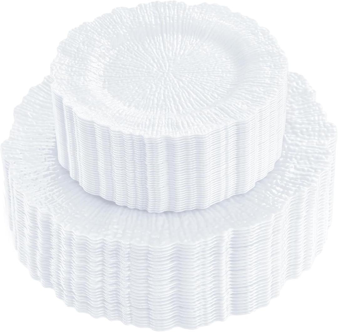 SUT 60PCS White Plastic Plates-Disposable Plates for Party, White Disposable Plates Including 10 inch Dinner Plates, 7 inch Dessert Plates, Plastic Plates for Wedding&Party