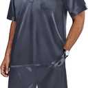 SWOMOG Men Satin Pajama Set Short Sleeve Pj Set 2 Pcs Loungewear Silk Sleepwear Half Button Down Long Pants with Pockets Z - Deep Grey - Short Medium