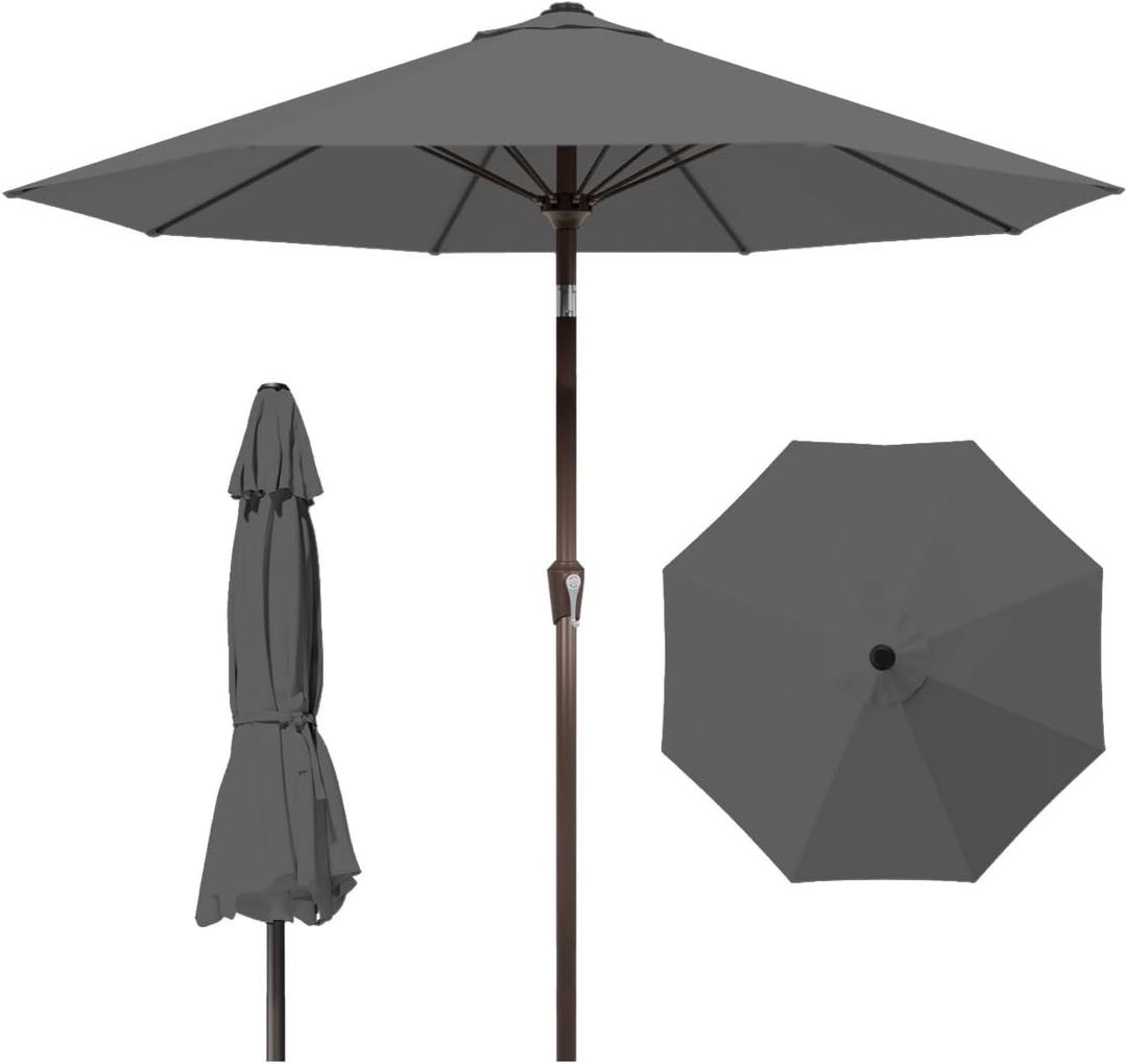10FT Patio Umbrella Outdoor Market Umbrella with Crank and Tilt, 8 Flexible Fiberglass Ribs, UV-Resistant Waterproof Canopy for Patio, Deck, Garden, Backyard, Gray