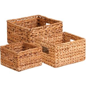 Honey-Can-Do Banana Leaf Storage Baskets Water Hyacinth Woven Basket, Decorative Baskets for Shelves, Basket for Gifts, Closet, Pantry, and Home Organization, Set of 3, Multi-Size