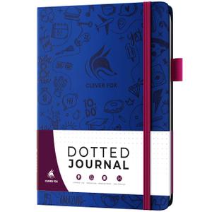 Clever Fox Dotted Journal 2.0 Compact Planning and Sketching Dot Grid Notebook 120 GSM Thick, No-Bleed Paper Planner with Pen Loop, Pocket, Ribbons, Stickers A5 - Navy Blue
