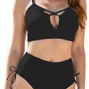Buauty Bikini Sets for Women Swimsuit High Waisted Tummy Control Two Piece Front Cut-Out Strappy Bathing Suit Women 2026 (Small, Black)