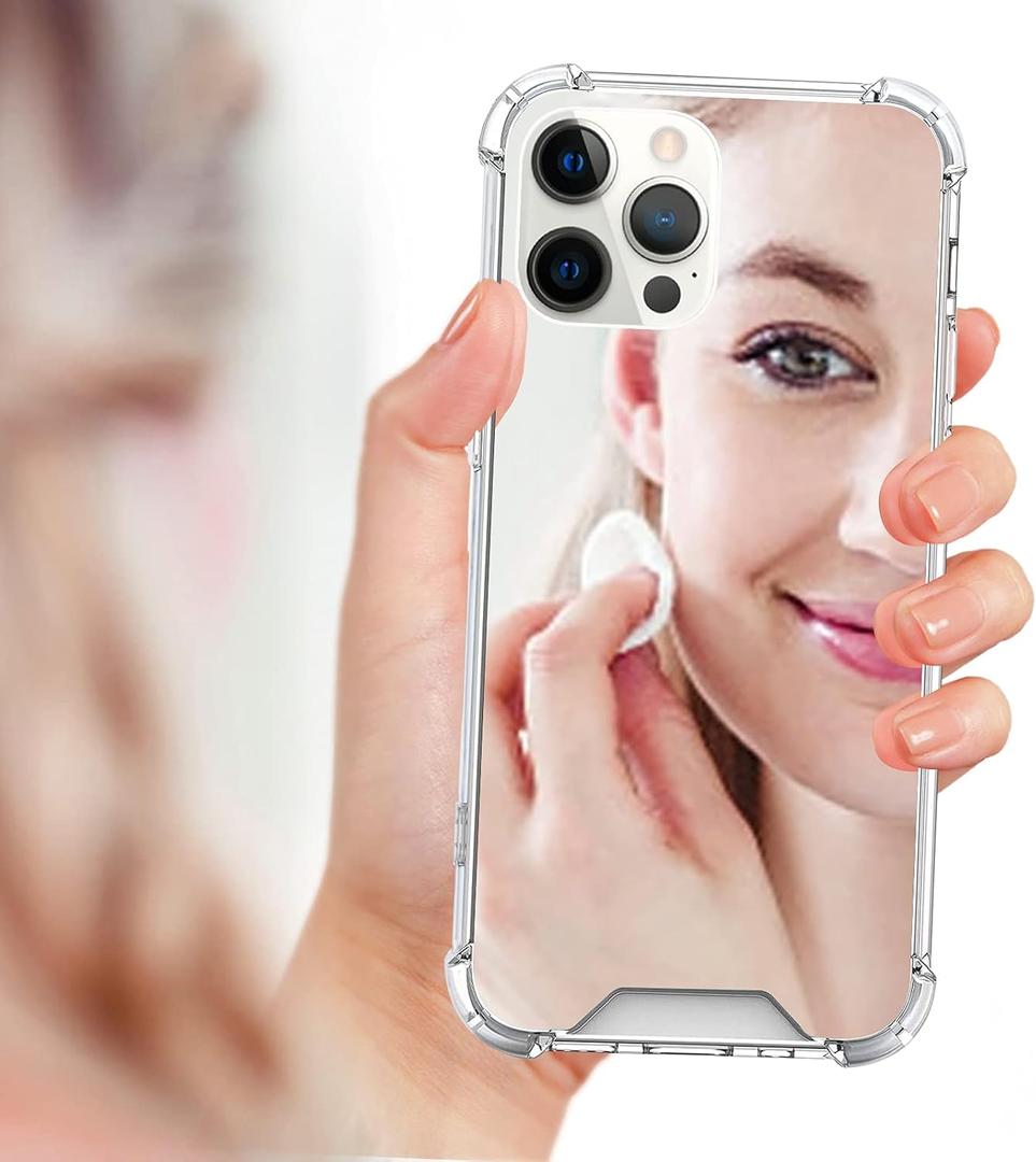 LUVI Compatible with iPhone 15 Pro Mirror Case Cute for Women Girls Silicone Bumper Slim Ultra Thin Corner Protection Case Shockproof Design Fashion Luxury Cover Silver