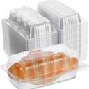100pcs Locking Plastic Hot Dog Trays, Premium Food Container, Disposable Clear Food Presentation Boats for Takeout and To-Go Meals, 6.5"x2.5"x3.7" Small Containers