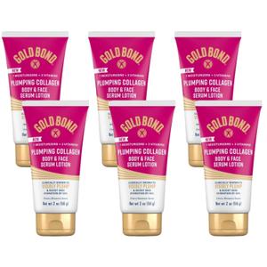 Gold Bond Plumping Collagen Body & Face Serum Lotion, Lightweight Hydrating Moisturizer with Collagen Peptide Complex, Jojoba & Grapeseed Oils to Visibly Plump Skin, Cherry Blossom Scent, 2 oz, 6 pack