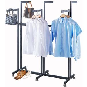 Floor Standing Metal Garment Rack - Heavy Retail Display Racks With Wheels, 6 Arms Clothing Rack, Square Tubing Portable Shirt Racks, Merchandise Display For Hanging Clothes (Black)