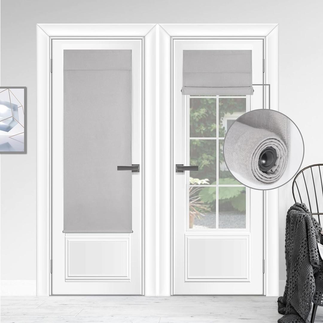 WdFour Triple Layers,UV Protect, 100% Light Block, Multi-use,Easy Installed Door Curtains, Adjustable Roller Shade, Window Blind, for Office, Wards and Home(30" Wx80 L,Light Gray,Pack of 1)