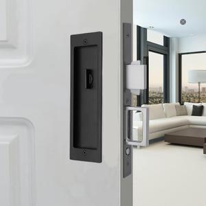 Pocket Door Lock Hardware with Pull,Invisible Sliding Door Lock Handle, Recessed Door Handle Lock for Furniture Hardware,keyless,Black