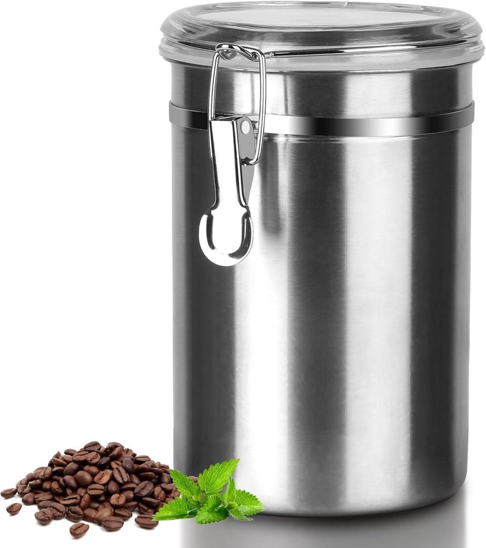Stainless Steel Food Container with Clear Lids Airtight Storage Container Stackable Small Canisters Kitchen Pantry Storage for Cereal, Snacks, Candy, Herbs, Spices, Sugar, Tea (Silver) (Sliver)