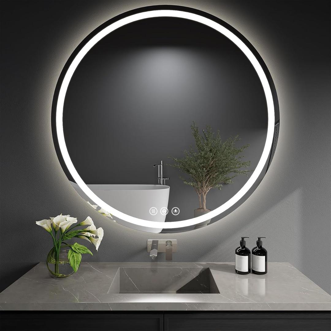 LED Bathroom Mirror 40 Inch Round Bathroom Mirror with Lights, Circle Wall Mirror with 3 Colors Brightness, Anti-Fog for Bathroom Vanity, Entryway Living Room