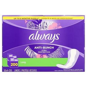 Always Anti-Bunch Xtra Protection, Panty Liners for Women, Light Absorbency, Extra Long Length, Leakguard + Rapiddry, Unsented
