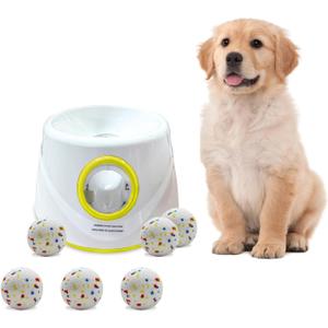 Automatic Ball Launcher for Dogs The Upgraded Ball Thrower Adjustable Distance 20-45ft Including 6 PCS 2.3-inch Sized Balls, Interactive Dog Toys Suitable for Small to Medium Sized Dogs (Yellow)