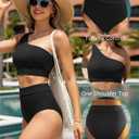 Holipick Women One Shoulder High Waisted Bikini Set Two Piece Tummy Control Swimsuits Full Coverage Bathing Suit, XL