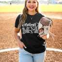 YZMI Mama Shirts for Womens Sport Mom Tshirt Funny Short Sleeve Letter Printed Tees Mom Gift Tops (Black, S)