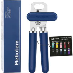 10 Colors Can Opener Manual Handheld Heavy Duty Hand Can Opener Smooth Edge Stainless Steel Can Openers Top Lid Kitchen Gadgets, Best Large Rated Easy Turn Knob, with Bottle Opener, Navy Blue
