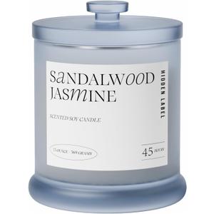 Sandalwood Jasmine Scented Candle, 13oz Natura Soy Wax Non Toxic, 2 Wicks Large Candles for Home Scented, 75Hs Long Lasting Clean Burn | Aromatherapy Candle for Home Decor, Stress Relief & Relaxation