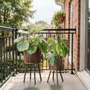 Set of 2 Rattan Plant Stand, Boho Plant Stand Indoor, Handwoven Wicker Plant Stands with Metal Frame, Mid Century Plant Holder for Living Room Bedroom Patio