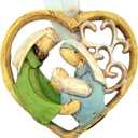 4 x Holy Family Nativity of Christ Heart Shape 3 Inch Religious Christmas Tree Ornament