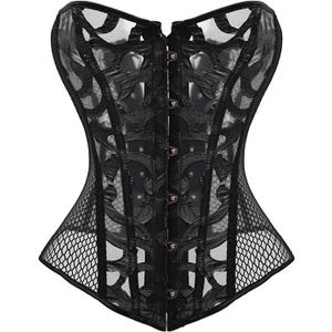 Women's Corset Top Lace Up Overbust Breathable Outfit Bodyshaper Bustier Sexy Lingerie Top (Large, Black)