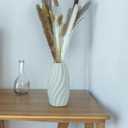 Rustic Minimalistic 1-Piece White Ceramic Vase - Pampas Grass - Home - Bathroom, Farmhouse, Boho, Flower Vase, Coffee Table, Kitchen (Small Round 3.7 x 6.8 in)