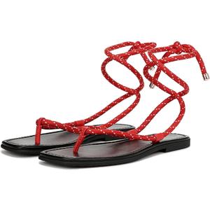 Rope Flat Sandals for Women Strappy Lace Up Square Open Toe Thong Sandals Comfortable Summer Beach Flip Flops Shoes, Size: 7.5