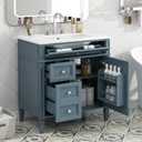 Merax 30'' Bathroom Vanity with Top Ceramic Sink, Modern Storage Cabinet with 2 Drawers and a Tip-Out Drawer, Single Bathroom Vanity, Blue