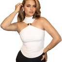 Sexy Dressy Halter Neck Tops for Women Pleated Twist Front Tank Tops Slim Fit Hollow Out Backless Cami Top (White, Small)