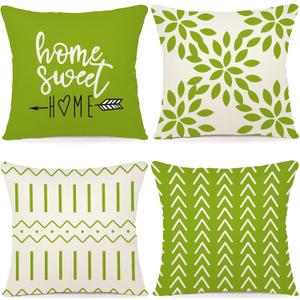 YCOLL Pillow Covers 20x20 Set of 4, Modern Sofa Throw Pillow Cover, Decorative Outdoor Linen Fabric Pillow Case for Couch Bed Car, Sage Green