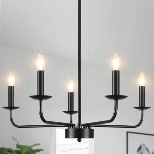 MEIJIA Modern Farmhouse Chandeliers for Dining Room Black Chandelier Light Fixture 5 Light Industrial Candle Chandelier for Living Room Kitchen Bedroom Entryway Foyer