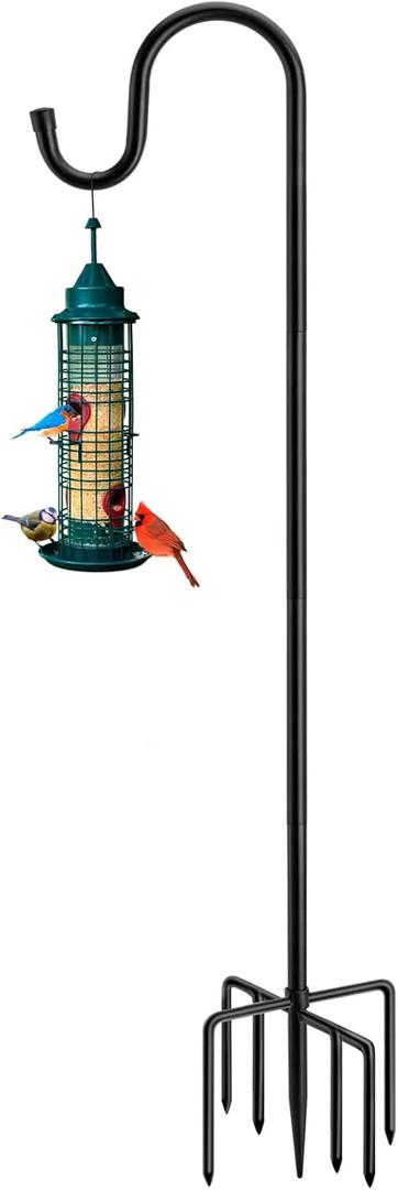 Shepherds Hooks for Outdoor with 7 Base Prongs, 72 Inches Heavy Duty Garden Bird Feeder Pole for Hanging Lantern, Plant Baskets, Solar Light Lanterns, Outdoor Plant Hanger Hook, Pack of 1