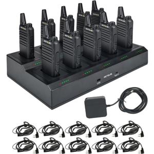Retevis RT22 Walkie Talkies for Adults with Earpiece, Two Way Radio with 10 Gang Charger-USB-Type-C Port, FRS, Portable, 300,000 sq. ft/25 Floor Range, for Retail (10 Pack)