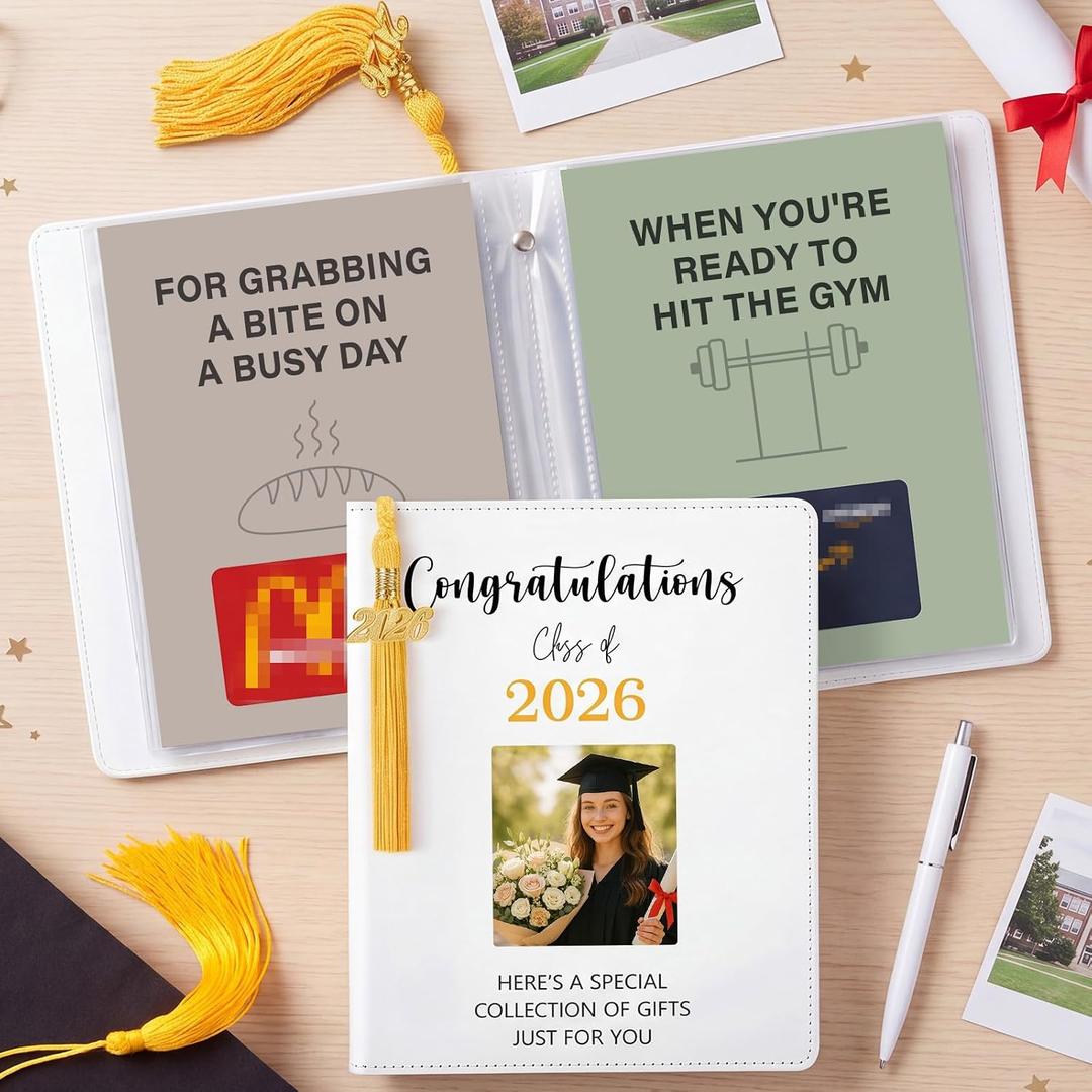 Epakh Gold Class of 2026 Graduation Gifts Card Book with Tassels, Congratulations Grad PU Leather Cover Photo Album Keeper Organizer Books with 24 Pages for College High School Survival Kit