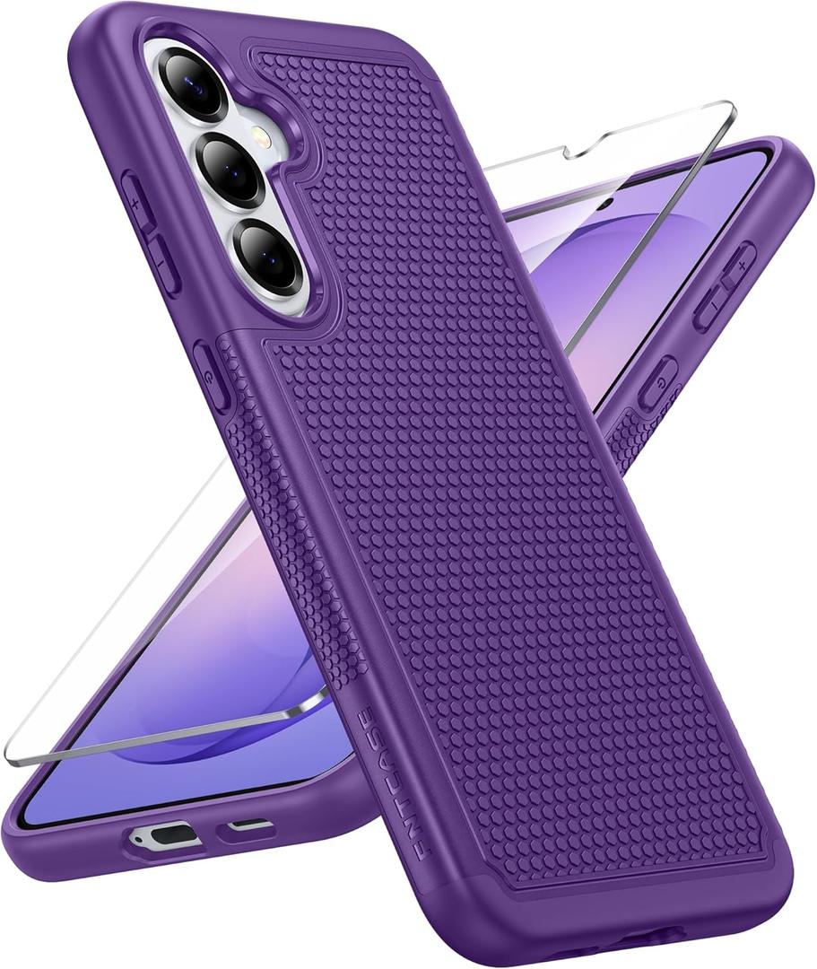 FNTCASE for Samsung Galaxy S26 Case: Military Grade Drop Protection, 14ft Drop Protective, Screen Protector Included, Anti-Slip Tempered TPU+PC Dual Layer Shockproof Phone Case Cover (Purple)
