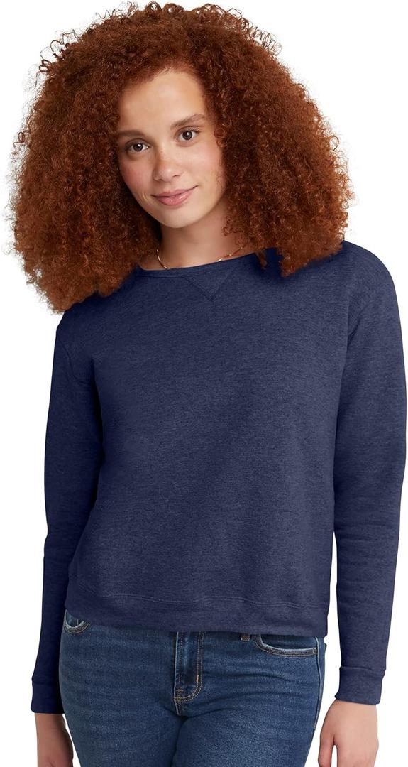 Hanes Crewneck, EcoSmart Fleece Pullover with V-Notch, Sweatshirt for Women (Large)