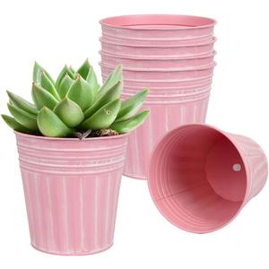 vensovo 4 Inch Pink Metal Rustic Flower Pots - 6Pcs Small Galvanized Planters with Drainage Hole and Rubber Plug, Rustproof Metal Bucket Plant Pots Farmhouse Vintage Style for Decor