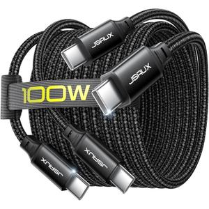 JSAUX 100W USB C to USB C Cable [2-Pack 10FT], Type C Fast Charging Cord for iPhone 17 Air/iPhone 17/iPhone 17 Pro/iPhone 17 Pro Max, iPhone 16/15 Series, Galaxy S/Note Series, MacBook, iPad - Black
