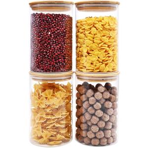 SHOWIN 32oz Glass Food Storage Jars, Glass Jars with Bamboo Lids, Kitchen Storage Jars, Canisters with Airtight Lids for Spice, Coffee, Cookie, Set of 4, Pantry Organizers