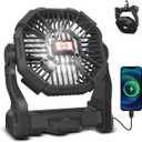 Portable Camping Fan with LED Light, 20000mAh Rechargeable Battery, Adjustable Brightness & Speed, Hanging & Handheld Design, Long-lasting Power for Camping, Hiking, Fishing, Travel, and Home (Black) 