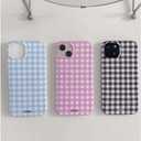 Phone Case for iPhone 15 Pro Max Case Cute Lattice Stylish Aesthetic Pattern Girly Women Design Glossy Shockproof Protective Cover for iPhone 15 Pro Max-Black