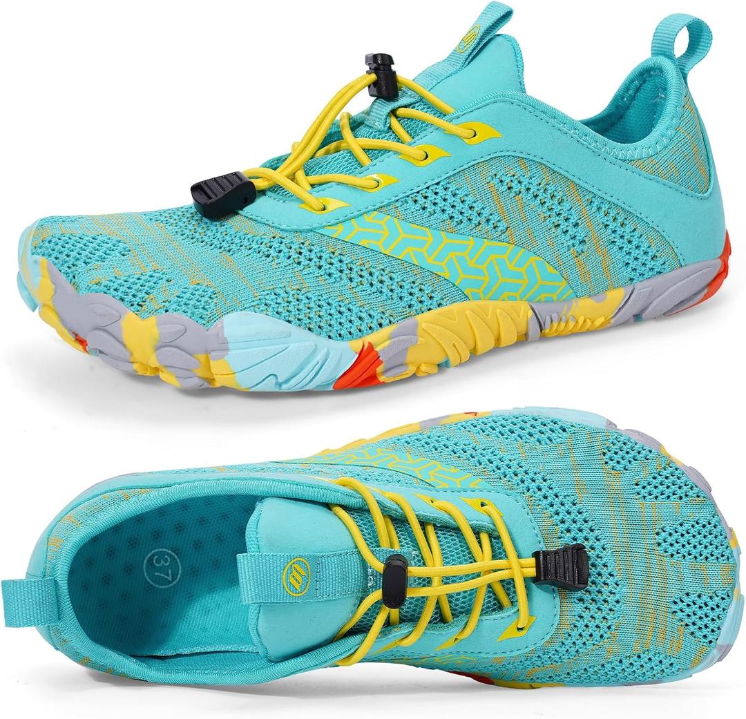 Hi-Y2Kgirls Hike Barefoot Shoes Women Men with Wide Toe Box Footwear Healthy Non-Slip Hike Beach Pool Aqua Swim Surf Hiking Running Athletic Water Shoe (7.5, A Blue Yellow)
