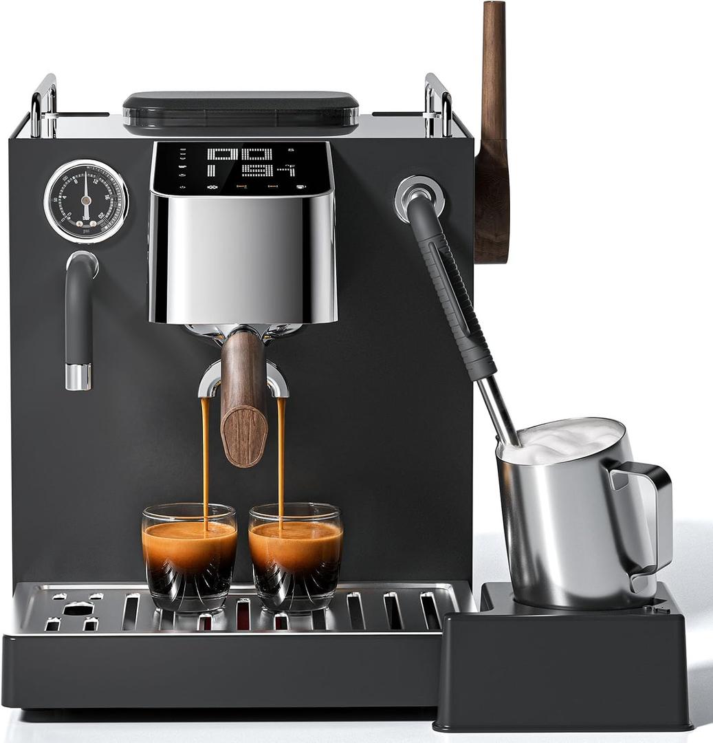 AMZCHEF 9 Bar OPV Espresso Machine with Automatic Milk Frother, Dual Boiler