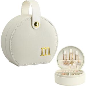 COLLECTIVE HOME - Travel Jewelry Case, Elegant Half-Moon Design with Gold Monogram, Detachable Handle, Personalized Accessory Organizer, Gift for Fashion-Forward Women and Teens (m) COLLECTIVE HOME - Travel Jewelry Case, Elegant Half-Moon Design with Gold Monogram, Detachable Handle, Personalized Accessory Organizer, Gift for Fashion-Forward Women and Teens (m)