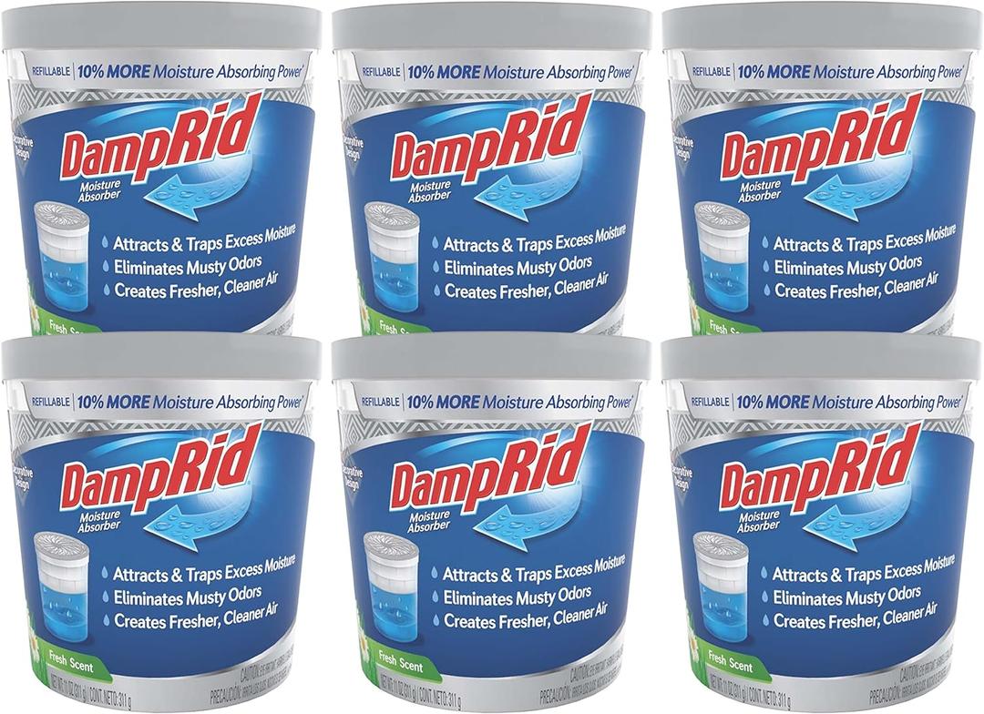 DampRid Refillable Moisture Absorber, 11 oz., 6-Pack - Fresh Scent Moisture Absorbers, 10% More Absorbing Power*, Eliminates Musty Odors for Fresher, Cleaner Air