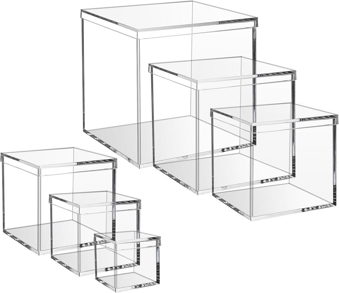 Gonice 6PCS Clear Acrylic Box with Lid, 6/4.7/4/3.3/3/2.5 inch Plastic Storage Box for Jewelry, Candy, Cosmetic, Collectibles and Doll
