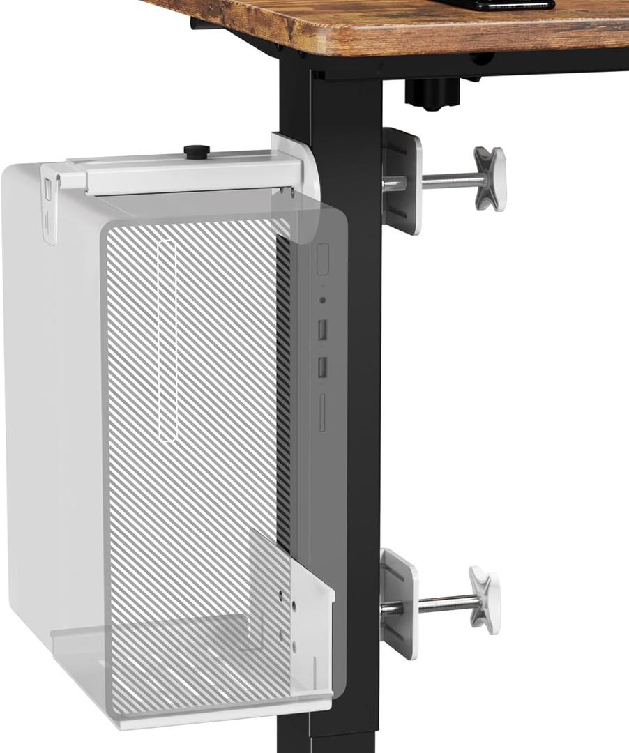 JOY Worker Clamp-on Desk Leg PC Mount, No Drilling Under Desk PC Mount Adjustable Height and Width, Computer Case CPU Holder Holds up to 25 lbs, Fits Most Computer Tower, Milky White