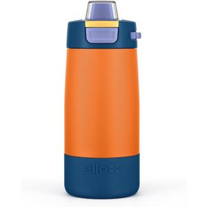 Ello Kids Colby 12oz Stainless Steel Insulated Water Bottle with Straw and Built-In Silicone Coaster Carrying Handle and Leak-Proof Locking Lid for School Backpack, Lunchbox, and Outdoor Sports