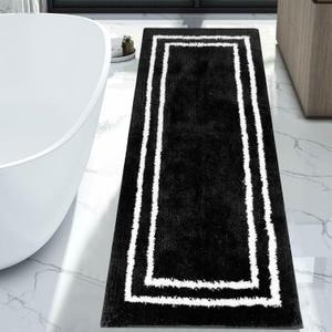 Uphome Black Bathroom Runner Rug, 24x71 Modern Large Bathroom Rug Non Slip Washable, Soft Microfiber Absorbent Bath Mat Runner for Tub, Shower, Floor, Sink (5'11" x 2' (Rectangular)