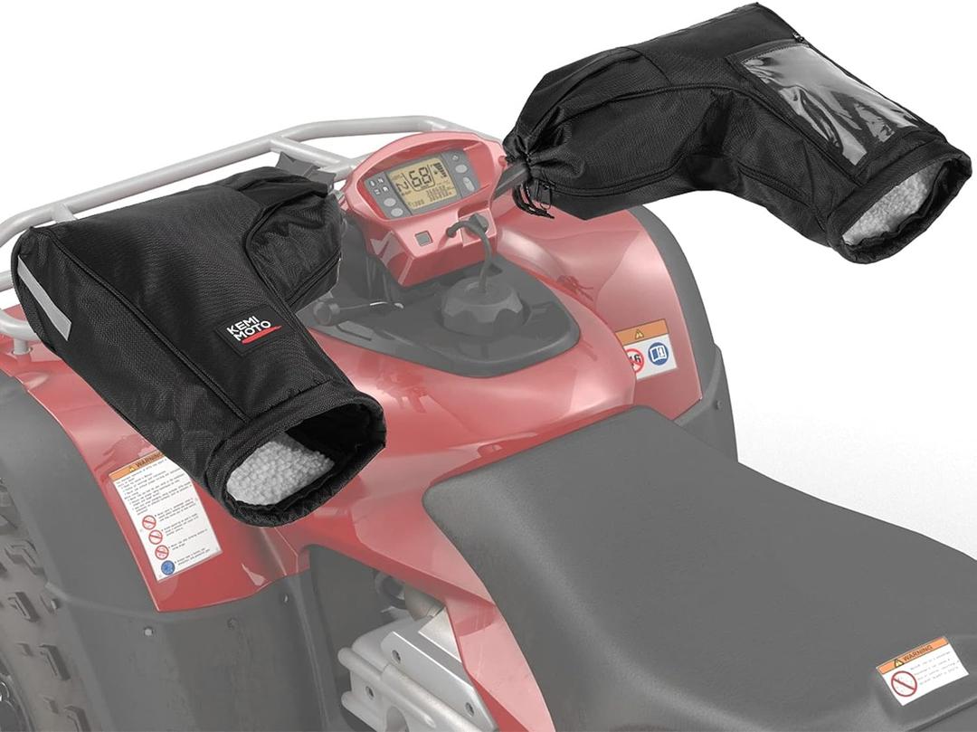 KEMIMOTO ATV Gloves, Touch-Friendly Bag/Front Wind-Breaking Guard Motorcycle Snowmobile Handlebar Mittens Compatible with Sportsman Scrambler FourTrax Grizzly Snowmobile Bicycle (Black)