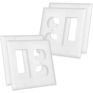 4 Pack Combination Duplex Outlet Cover/Decorator Light Switch, Standard Size 2-Gang 4.57" X 4.57", Unbreakable And High Temperature Resistant Wall Plate Covers, White
