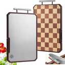 Titanium Cutting Board with Knife Sharpener, Pure Titanium & Acacia Wood Cutting Boards for Kitchen, Double Sided Checkerboard Chopping Board with Handle & Stand, 16.7”×10.4”x×1.2”